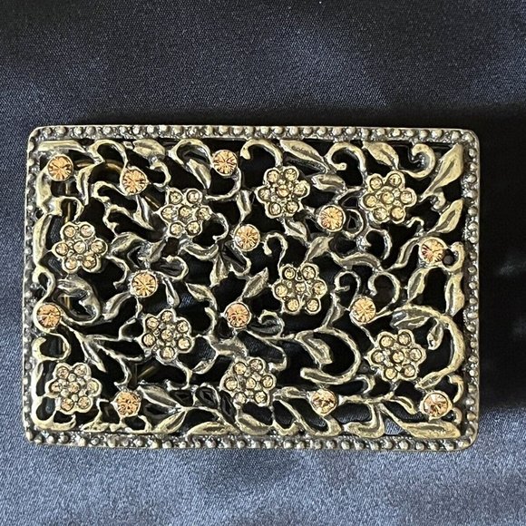 CHOCOLATE DIAMOND AND BRASS WOMENS BELT BUCKLE FLORAL MOTIF main image 6